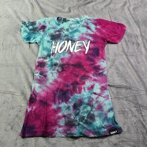 Tie Dye Honey Graphic Tee Womens Small Y2K Festival Streetwear